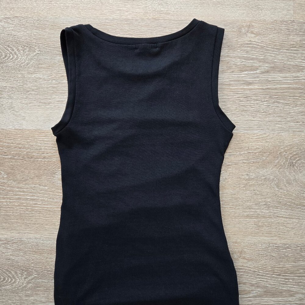 Leith Ruched Bodycon Tank Dress Black Sleeveless Tulip Hem XS Little Black Dress - Picture 12 of 16